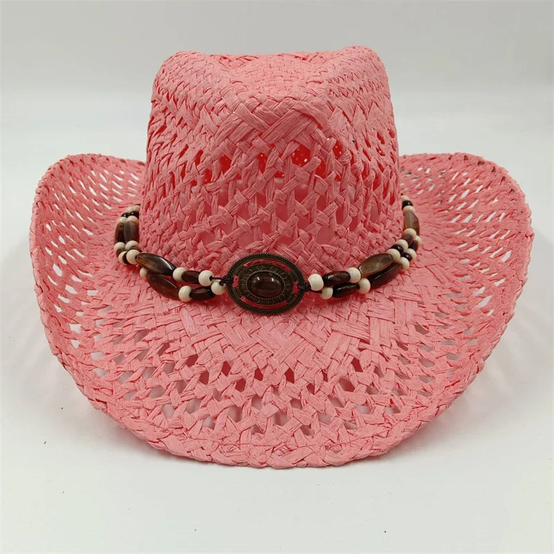 Rialora – Beaded coral – Straw cowboy hat-15143509426560-Santi Vento Atelier