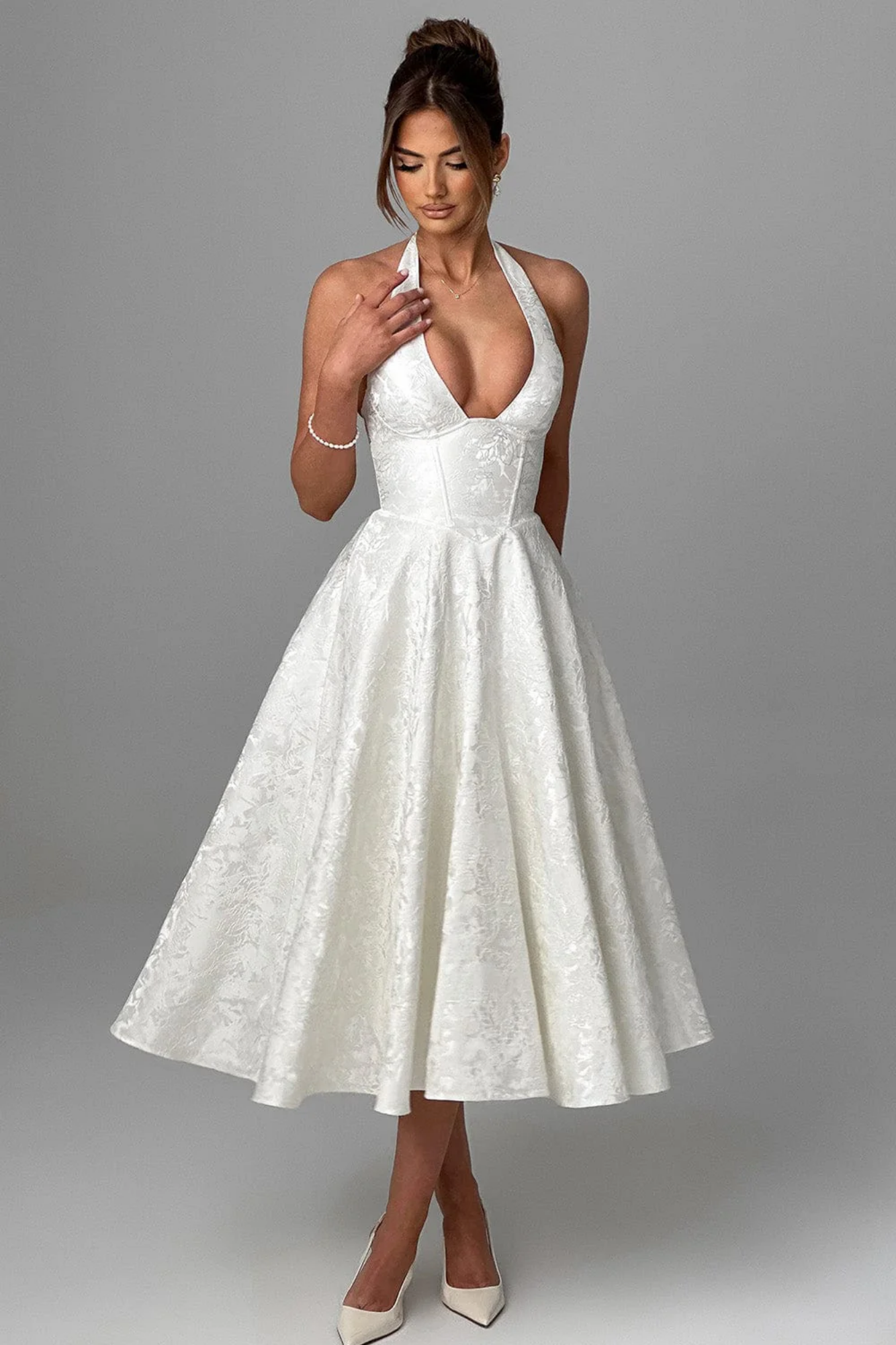 Roseliane – Bow halterneck – Midi evening dress-15162786185600-Santi Vento Atelier