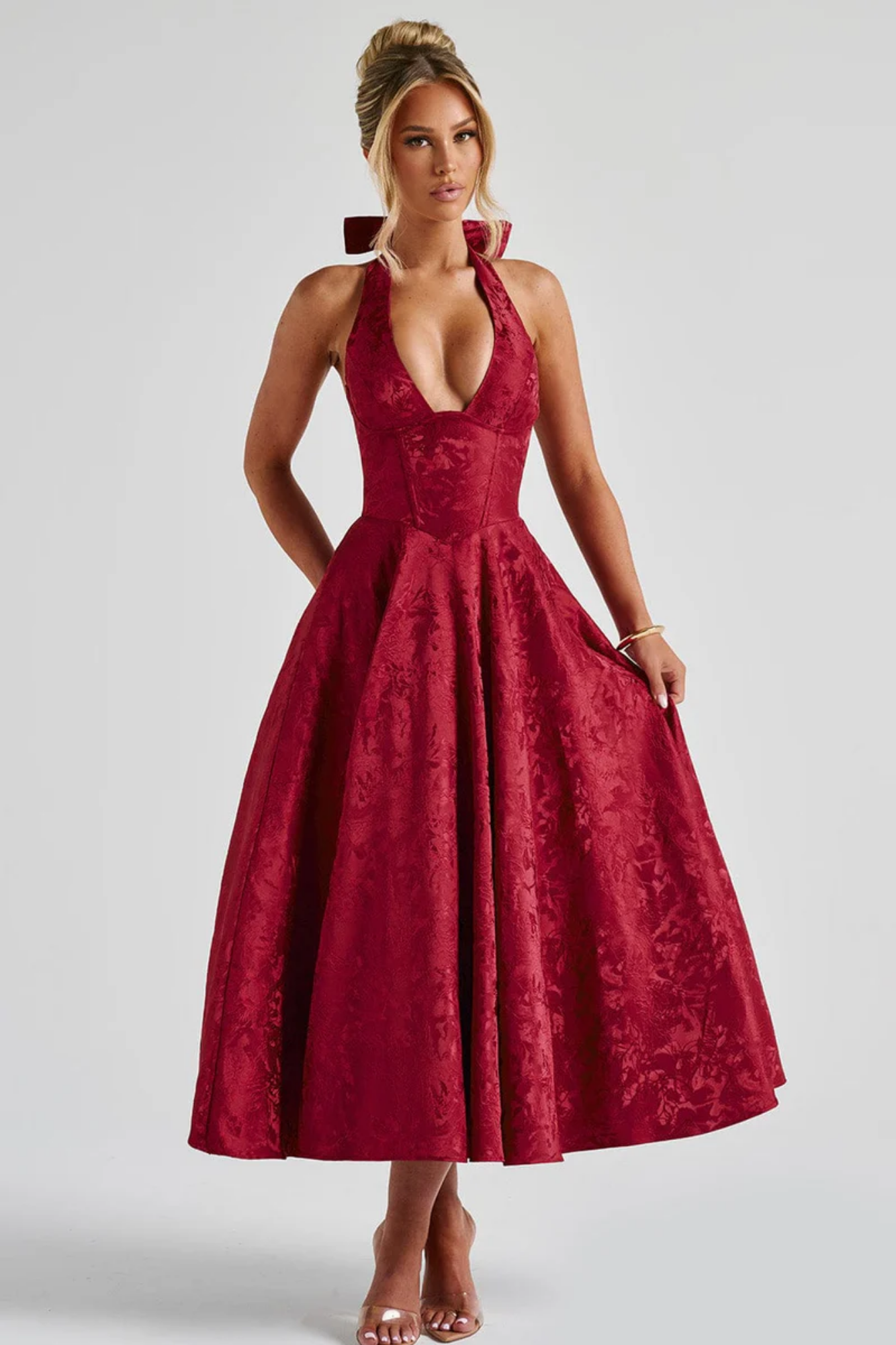 Roseliane – Bow halterneck – Midi evening dress-15162786185600-Santi Vento Atelier