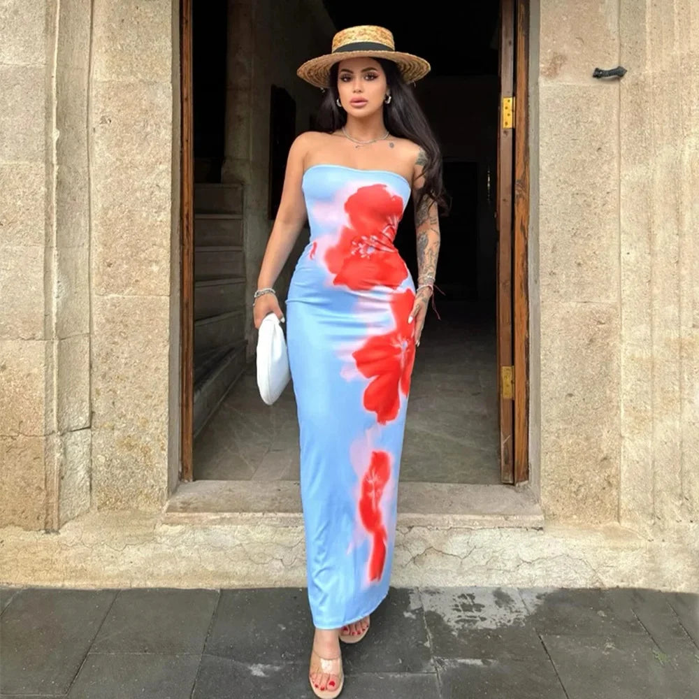 Sorvella – Painted bloom – Strapless maxi dress-15148419252608-Santi Vento Atelier