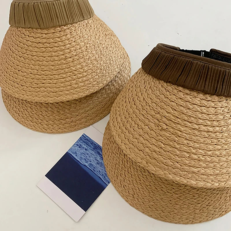 Elvyna – Pleated band – Straw sun visor-15145728934272-Santi Vento Atelier
