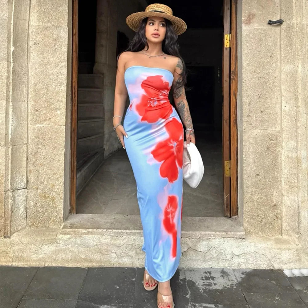 Sorvella – Painted bloom – Strapless maxi dress-15148419252608-Santi Vento Atelier