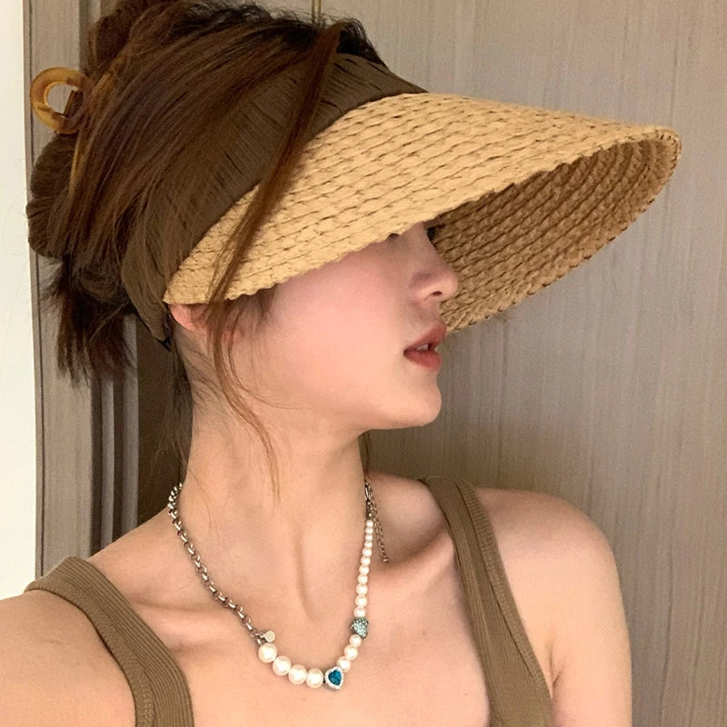 Elvyna – Pleated band – Straw sun visor-15145728934272-Santi Vento Atelier