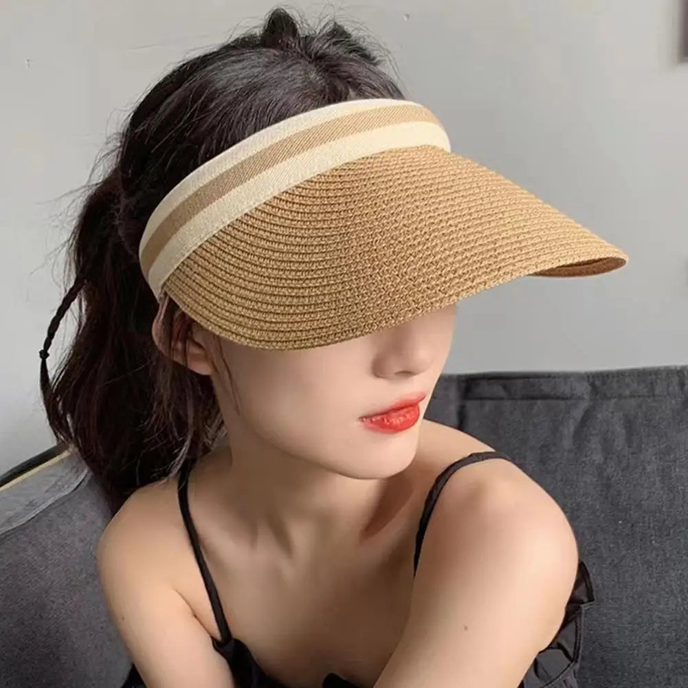 Valine – Sporty stripe – Straw sun visor-15145722773888-Santi Vento Atelier