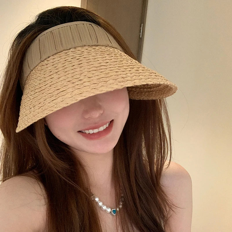 Elvyna – Pleated band – Straw sun visor-15145728934272-Santi Vento Atelier