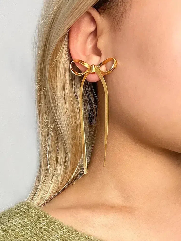 Sabella – Bow accents – Snake chain earrings-15137990050176-Santi Vento Atelier