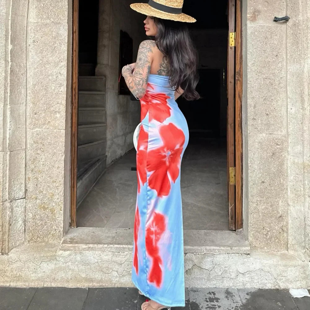 Sorvella – Painted bloom – Strapless maxi dress-15148419252608-Santi Vento Atelier