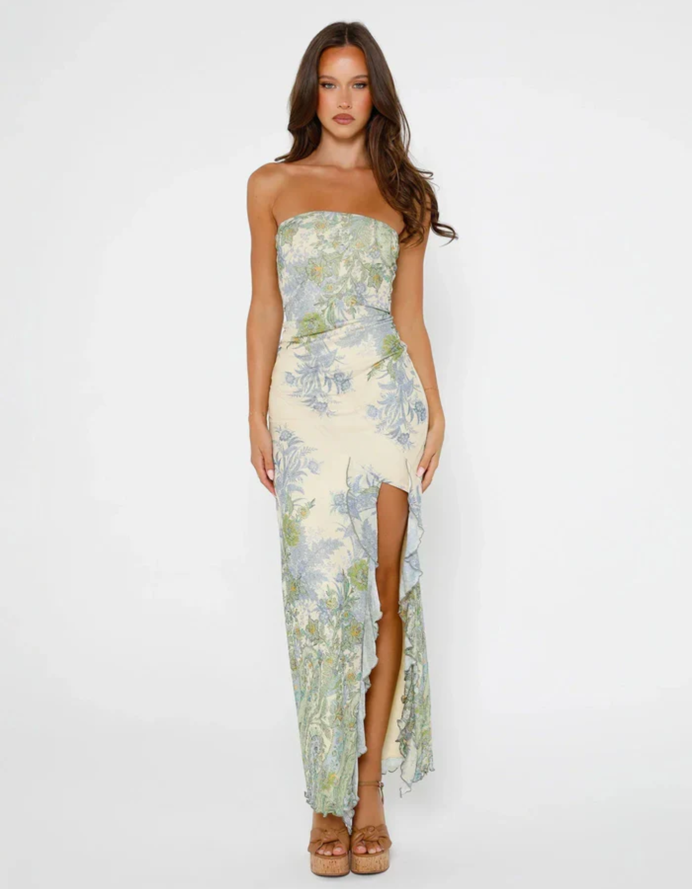 Seraphine – Romantic floral print – Strapless maxi dress-15139106652544-Santi Vento Atelier