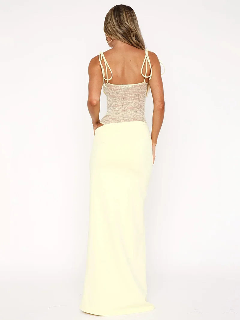 Celviane – Sheer lace waist – Cut-out strap maxi dress-15148419088768-Santi Vento Atelier