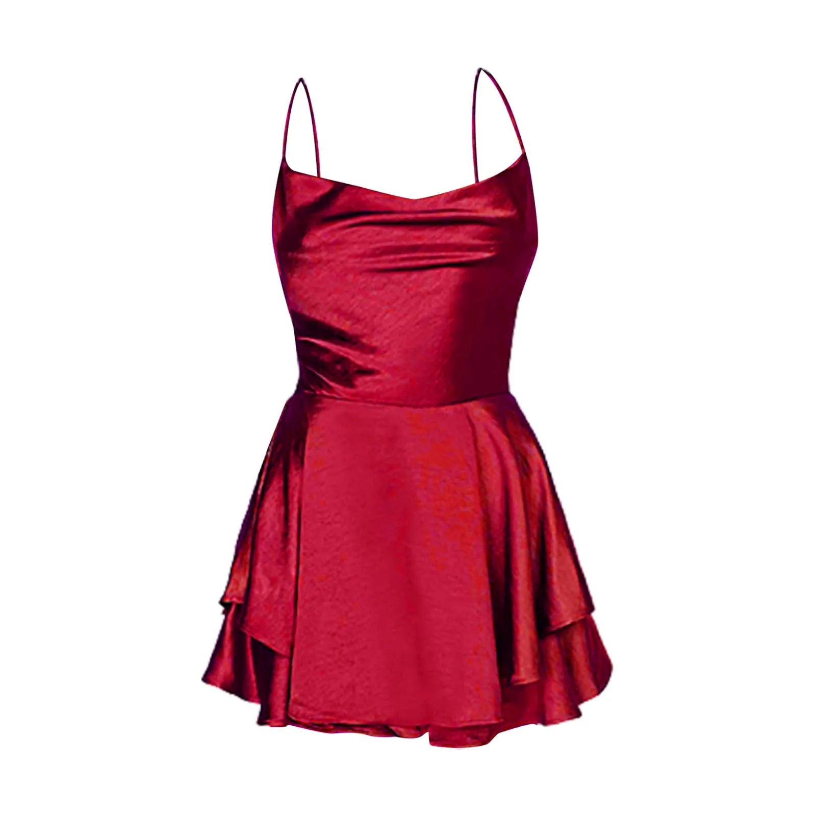 Rouzette – Satin flare – Cowl neck romper dress-15148419285376-Santi Vento Atelier