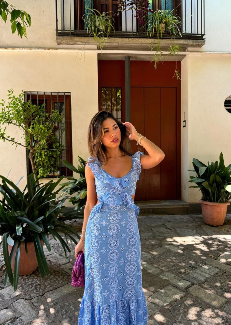 Solenca – Embroidered cut-out – Ruffle hem midi dress-15151285109120-Santi Vento Atelier