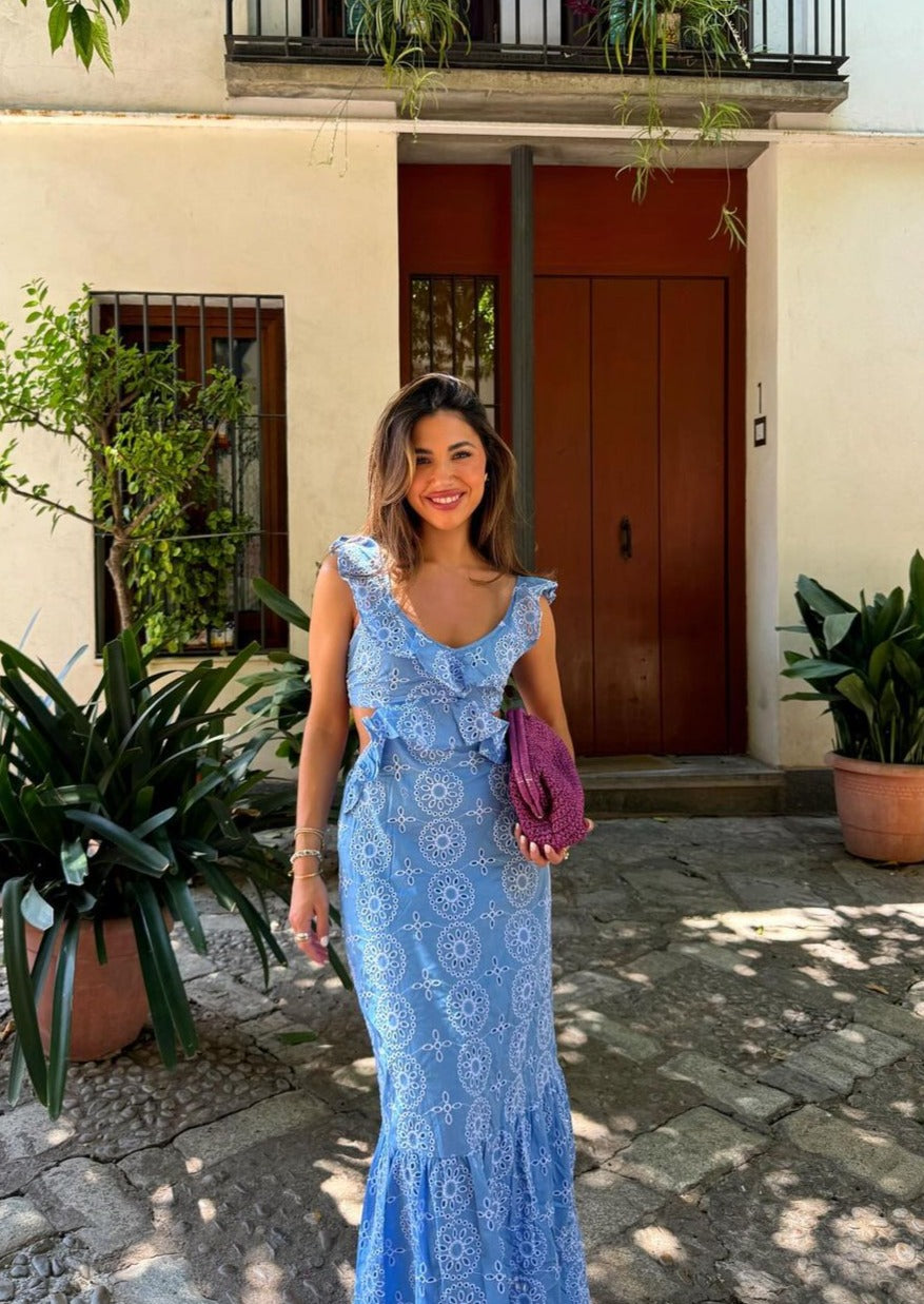 Solenca – Embroidered cut-out – Ruffle hem midi dress-15151285109120-Santi Vento Atelier