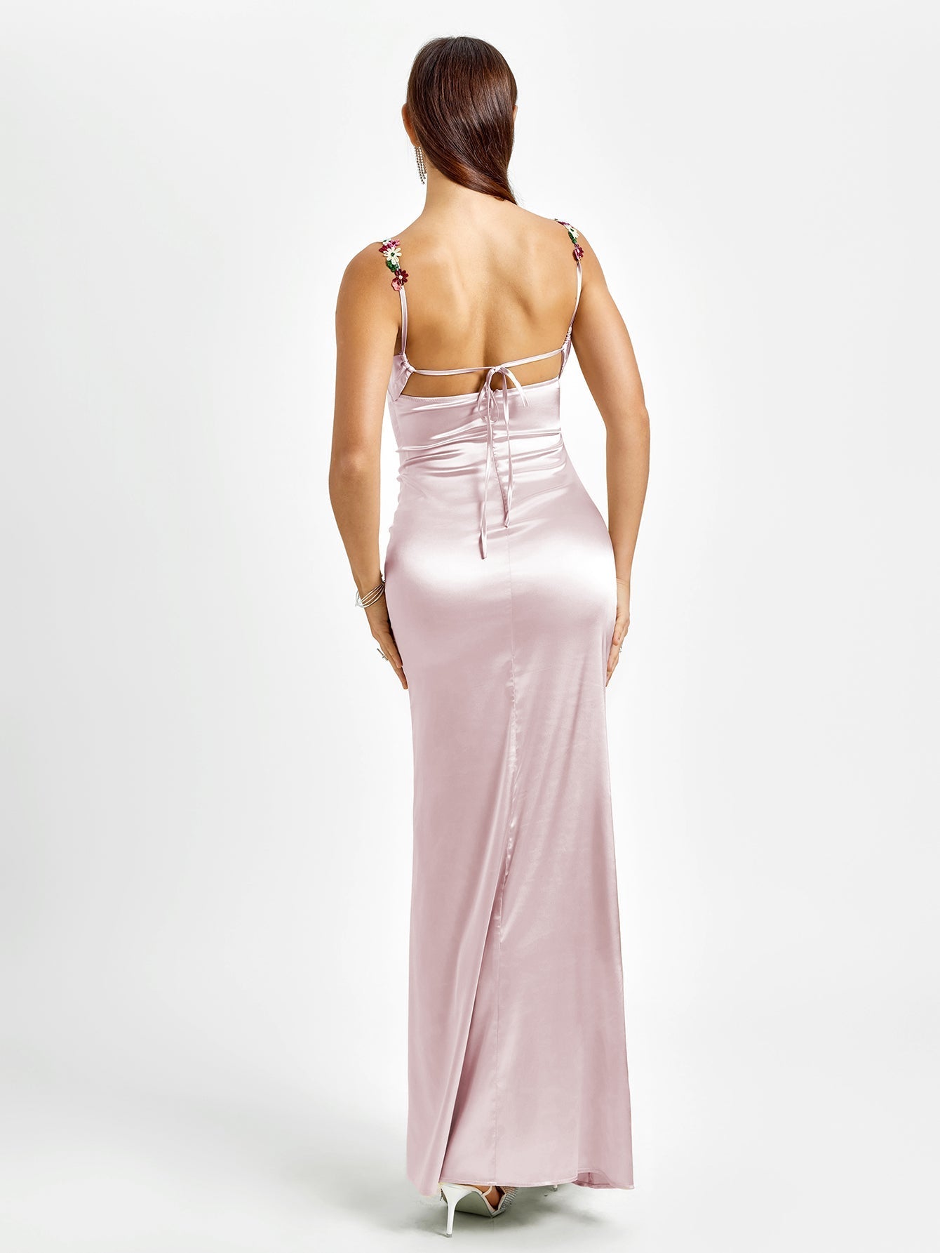 Solennea – Floral strap detail – Satin maxi dress-15146315022720-Santi Vento Atelier