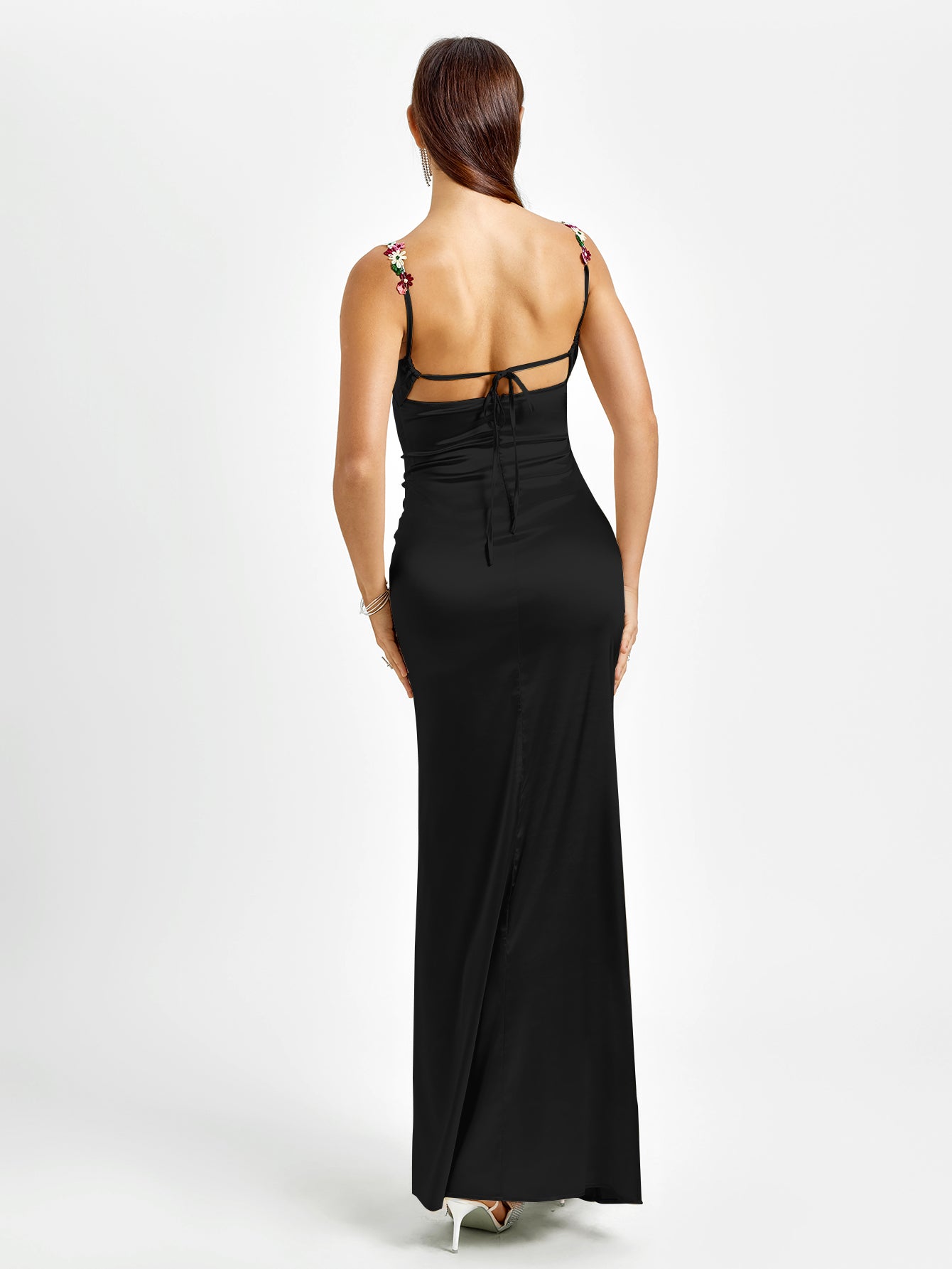 Solennea – Floral strap detail – Satin maxi dress-15146315022720-Santi Vento Atelier