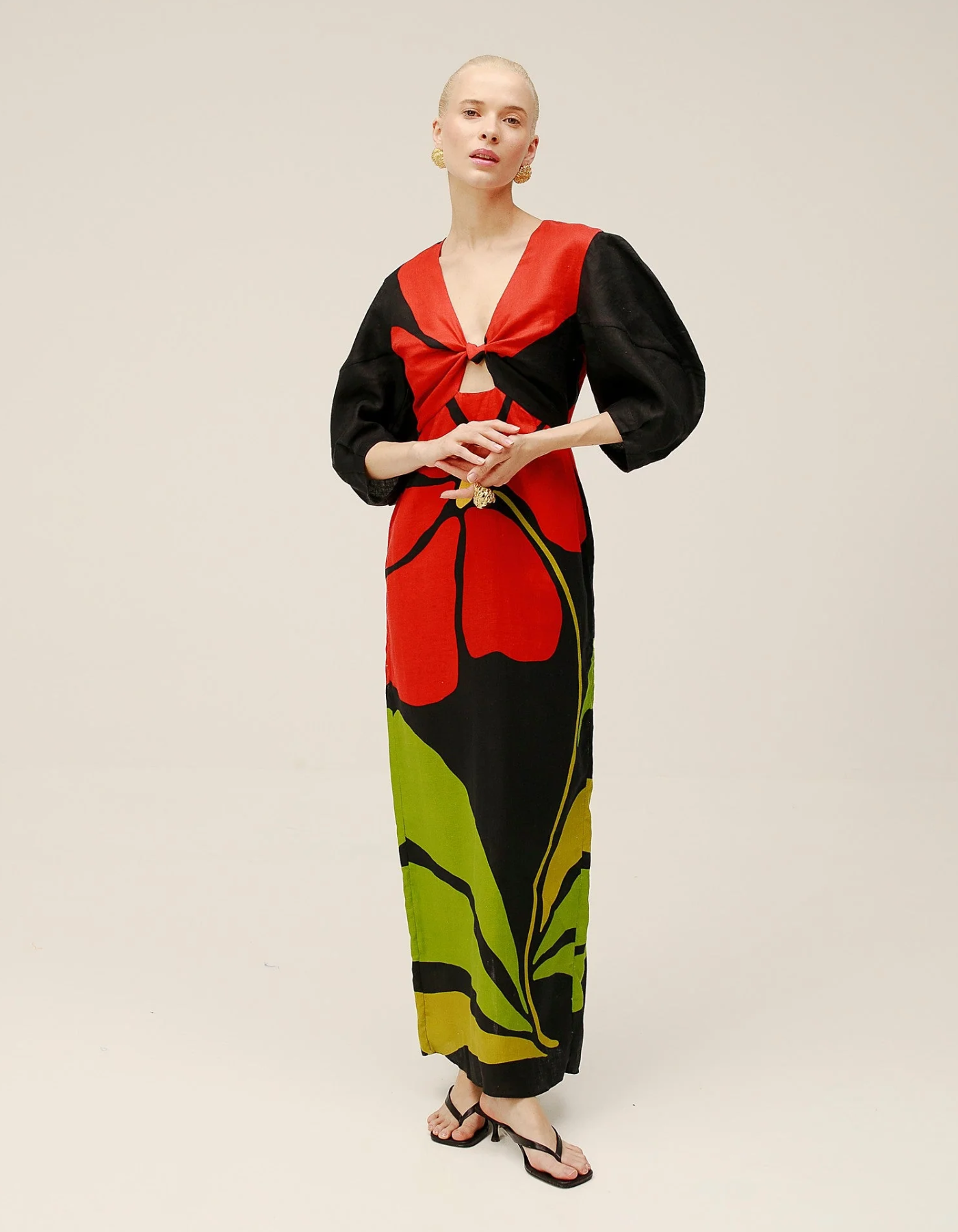 Solérine – Retro stripe mix – Midi tie-front dress-15168488997248-Santi Vento Atelier