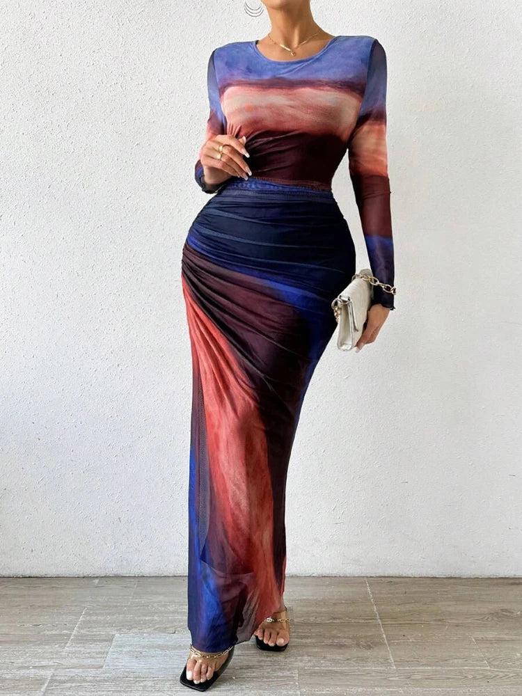 Solvarine – Sunset mesh – Long sleeve bodycon dress-15151279210880-Santi Vento Atelier