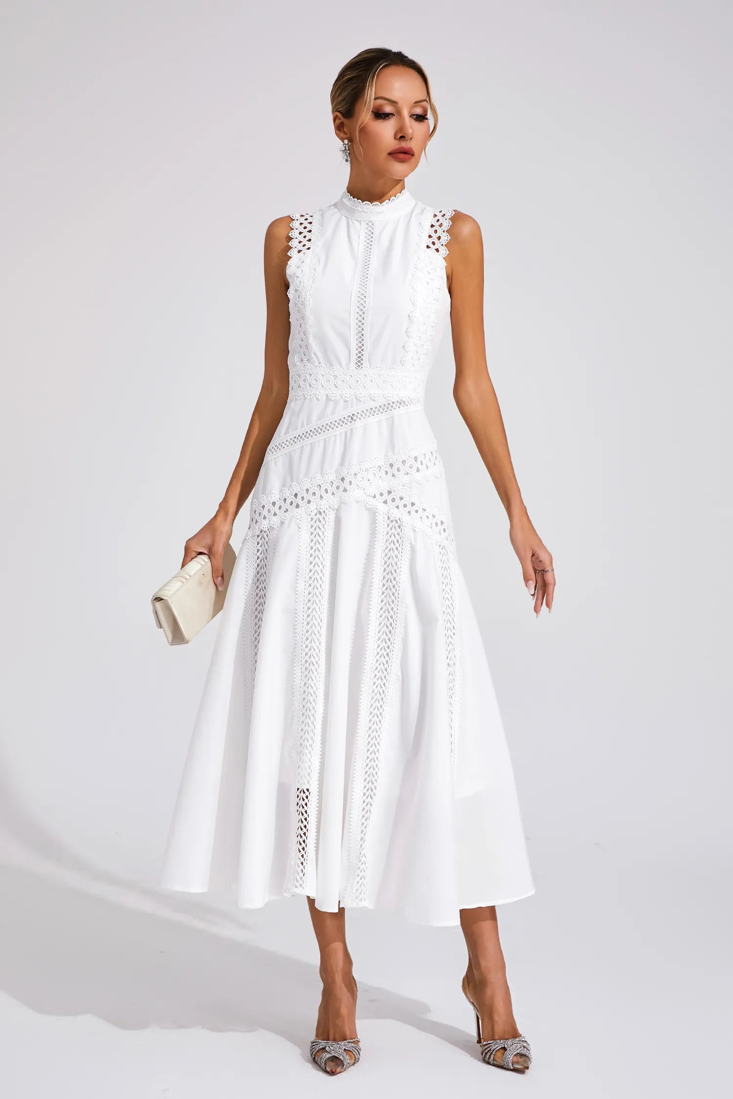 Gracia – Lace panel – Pleated midi dress-15146315612544-Santi Vento Atelier