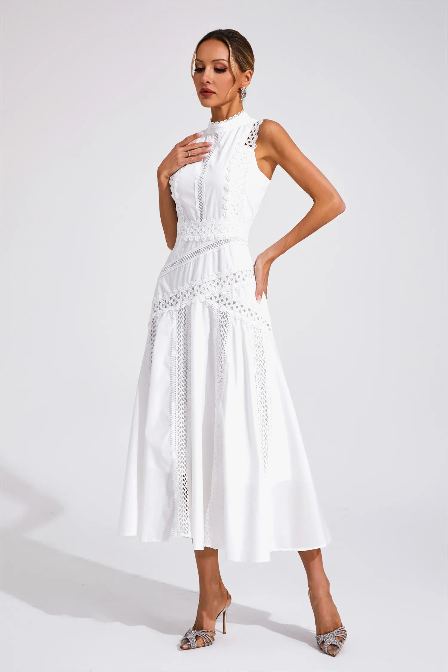 Gracia – Lace panel – Pleated midi dress-15146315612544-Santi Vento Atelier