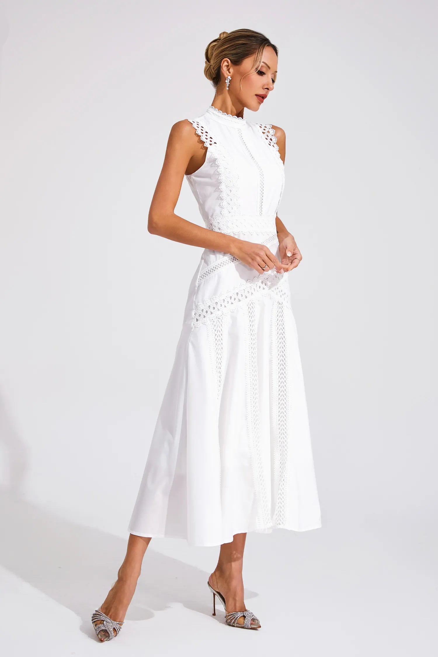 Gracia – Lace panel – Pleated midi dress-15146315612544-Santi Vento Atelier