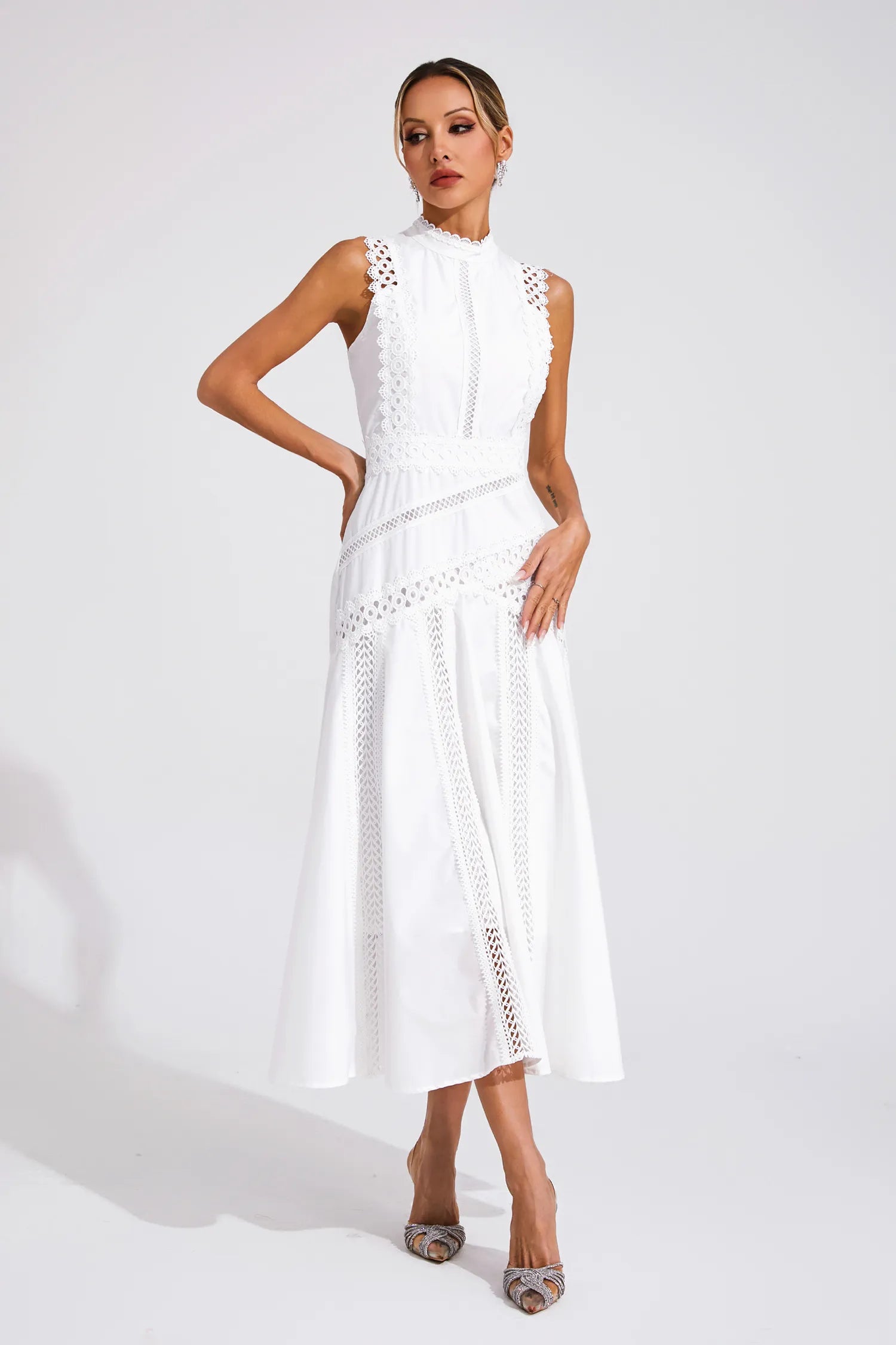 Gracia – Lace panel – Pleated midi dress-15146315612544-Santi Vento Atelier