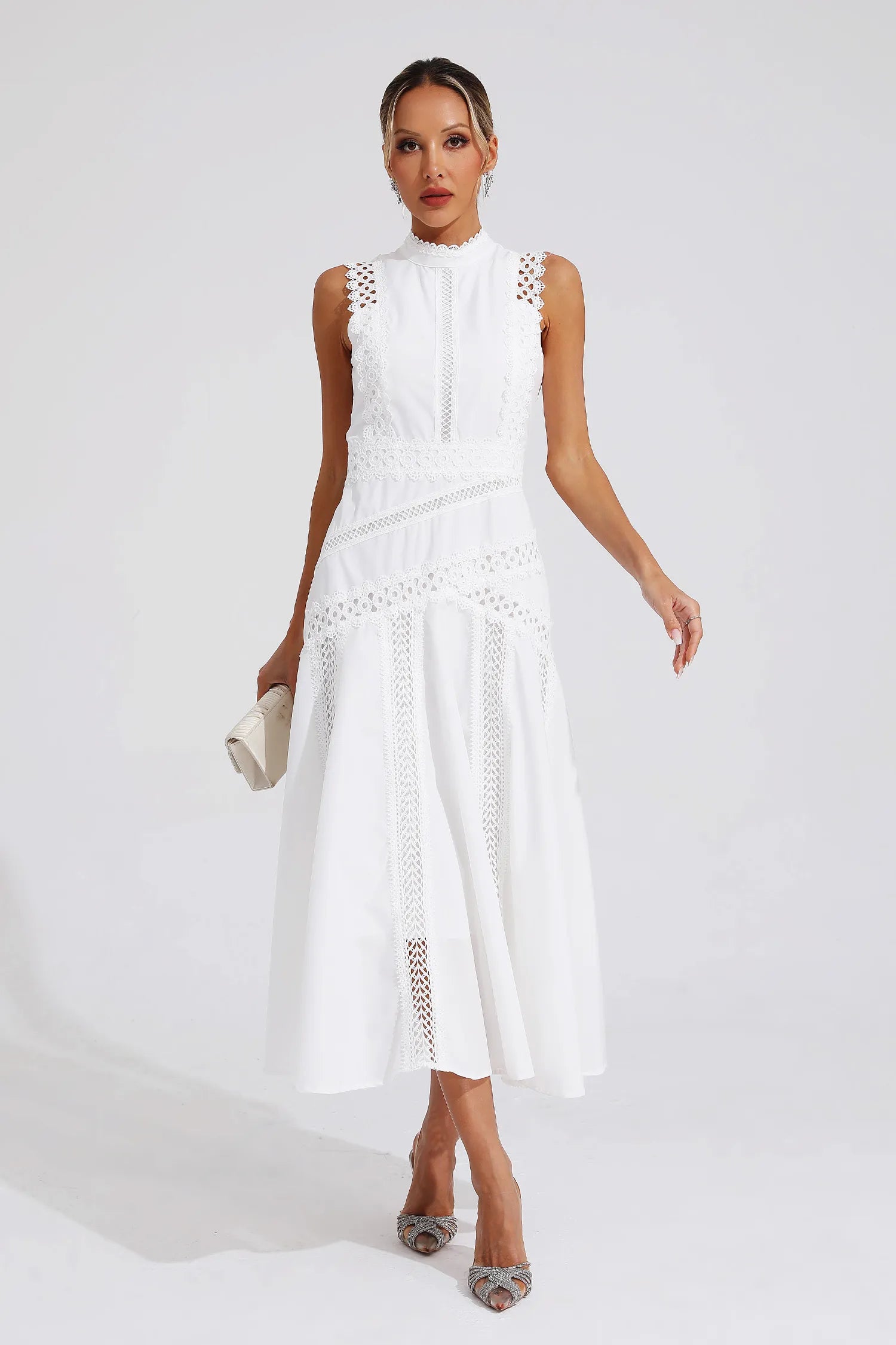 Gracia – Lace panel – Pleated midi dress-15146315612544-Santi Vento Atelier