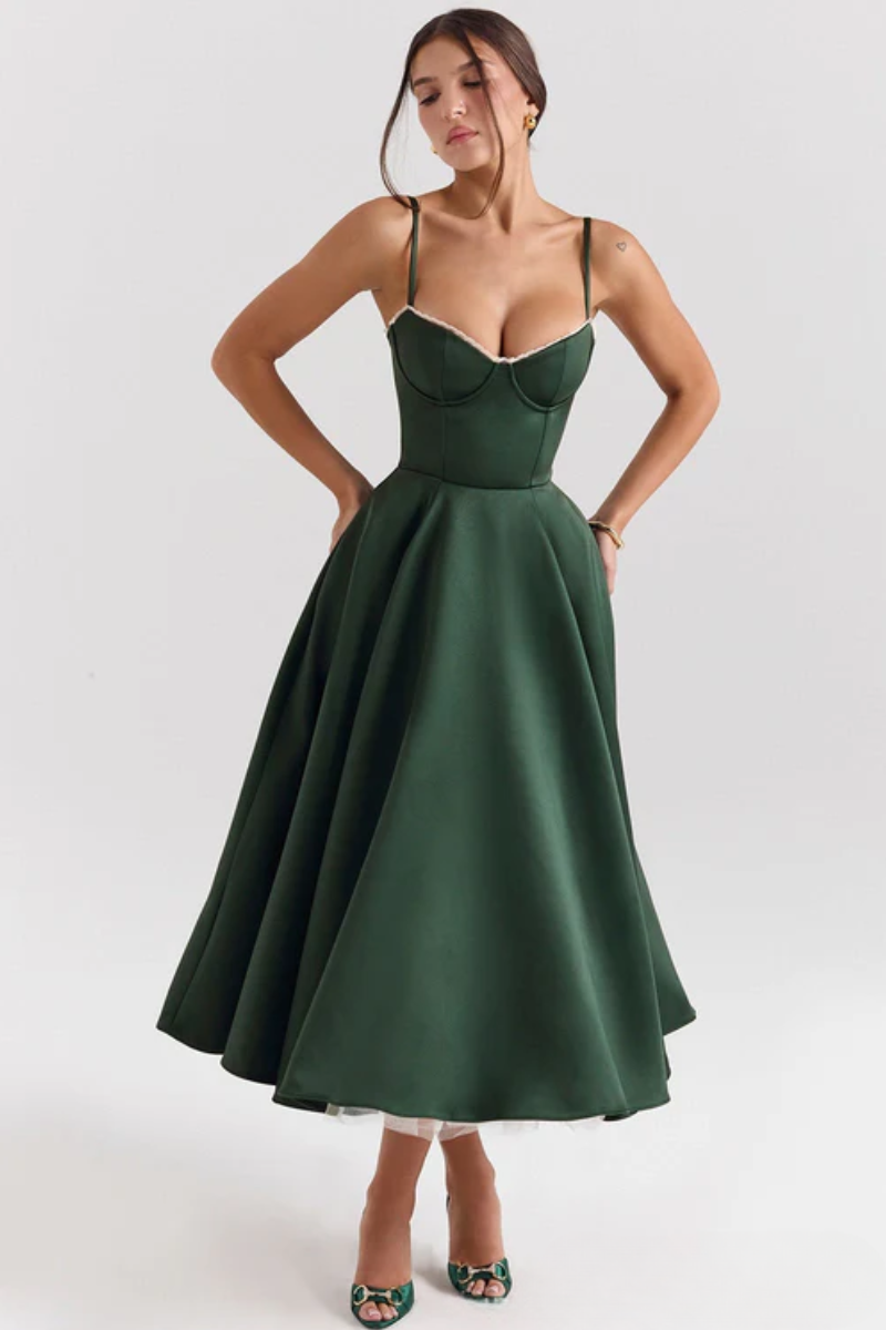 Verdetta – Corset bodice – Midi cocktail dress-15146315153792-Santi Vento Atelier