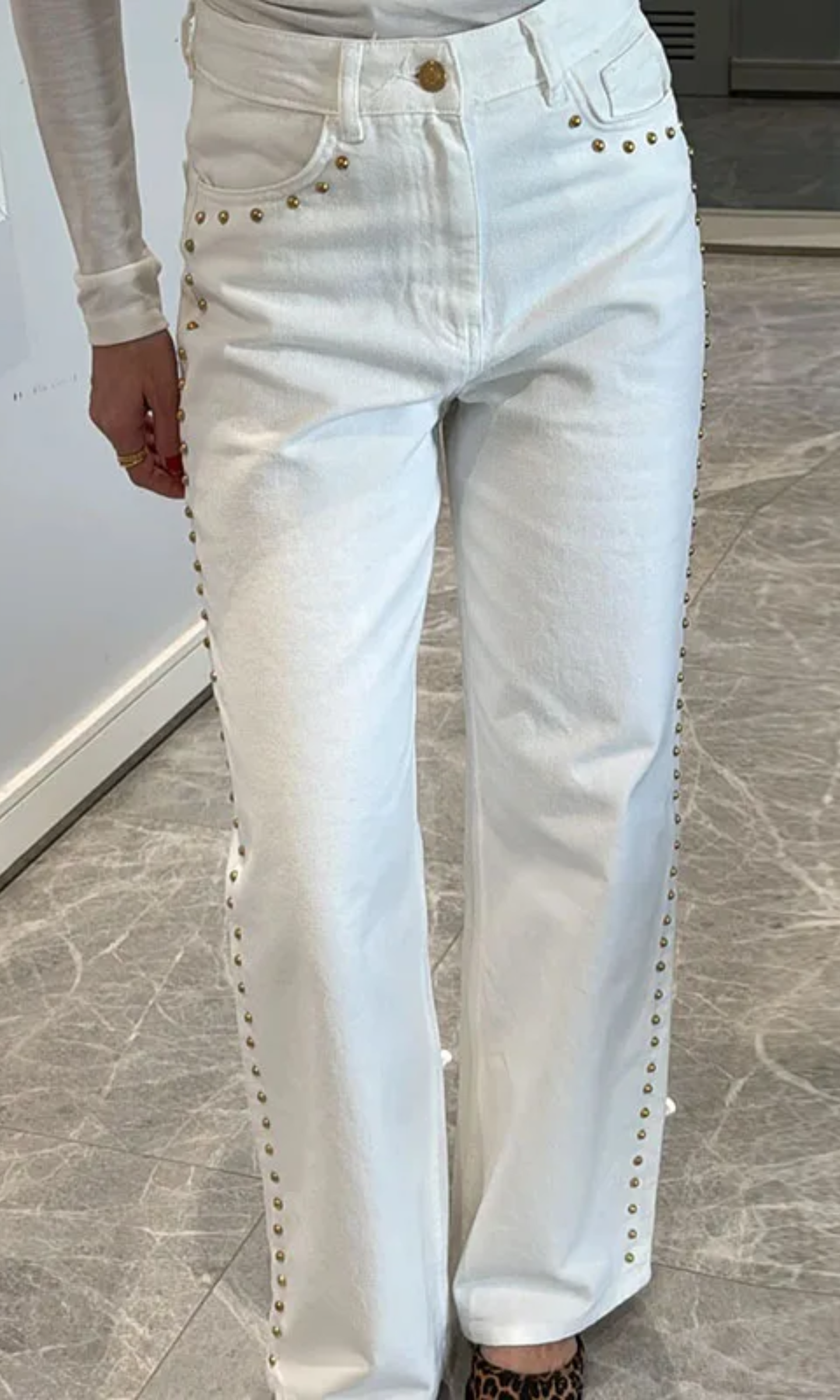 Valdenza – Gold stud trim – Straight leg jeans-15143007748480-Santi Vento Atelier