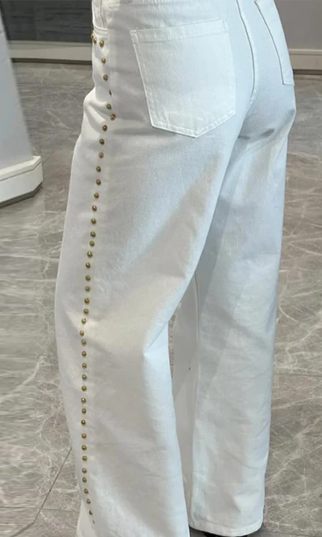 Valdenza – Gold stud trim – Straight leg jeans-15143007748480-Santi Vento Atelier