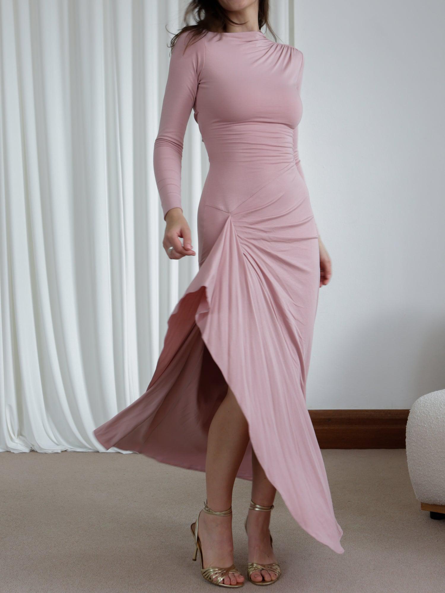 Veneta – Draped elegant stretch – Long-sleeve gown-15139743564160-Santi Vento Atelier