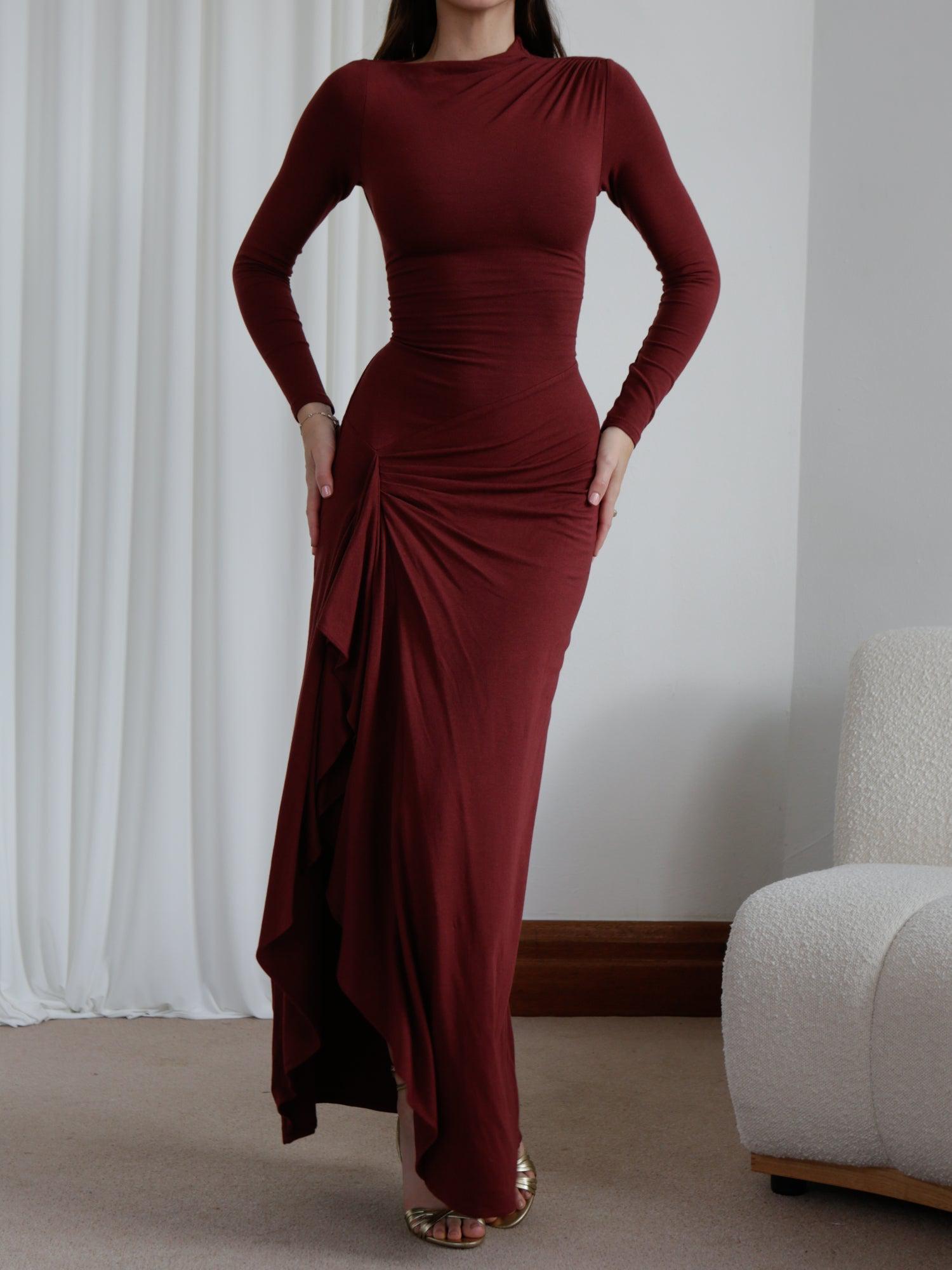 Veneta – Draped elegant stretch – Long-sleeve gown-15139743564160-Santi Vento Atelier