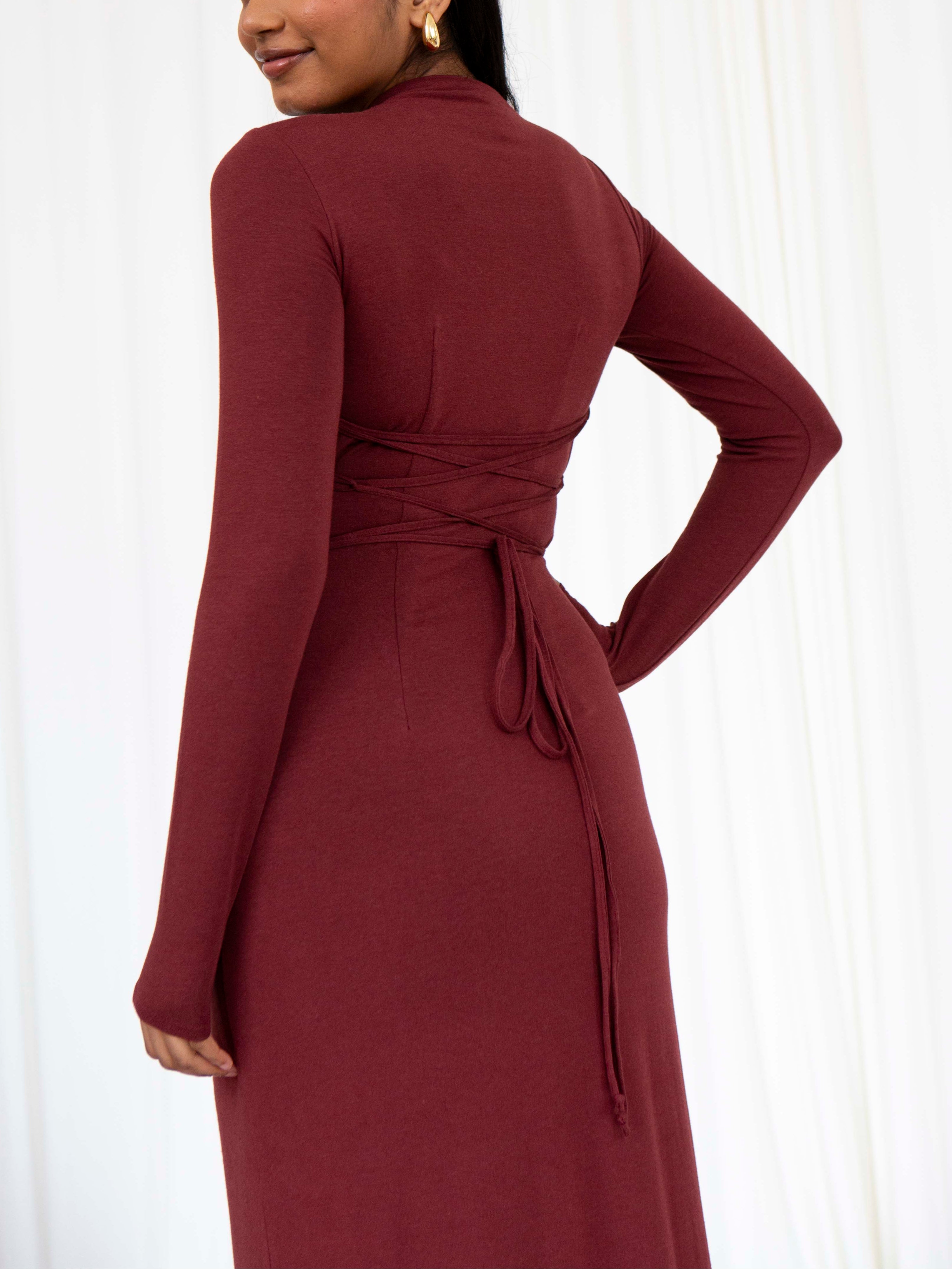 Veneta – Draped elegant stretch – Long-sleeve gown-15139743564160-Santi Vento Atelier