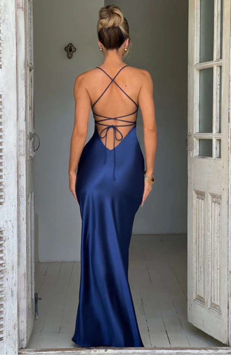 Verdelisse – Satin split – Spaghetti strap gown-15151055012224-Santi Vento Atelier