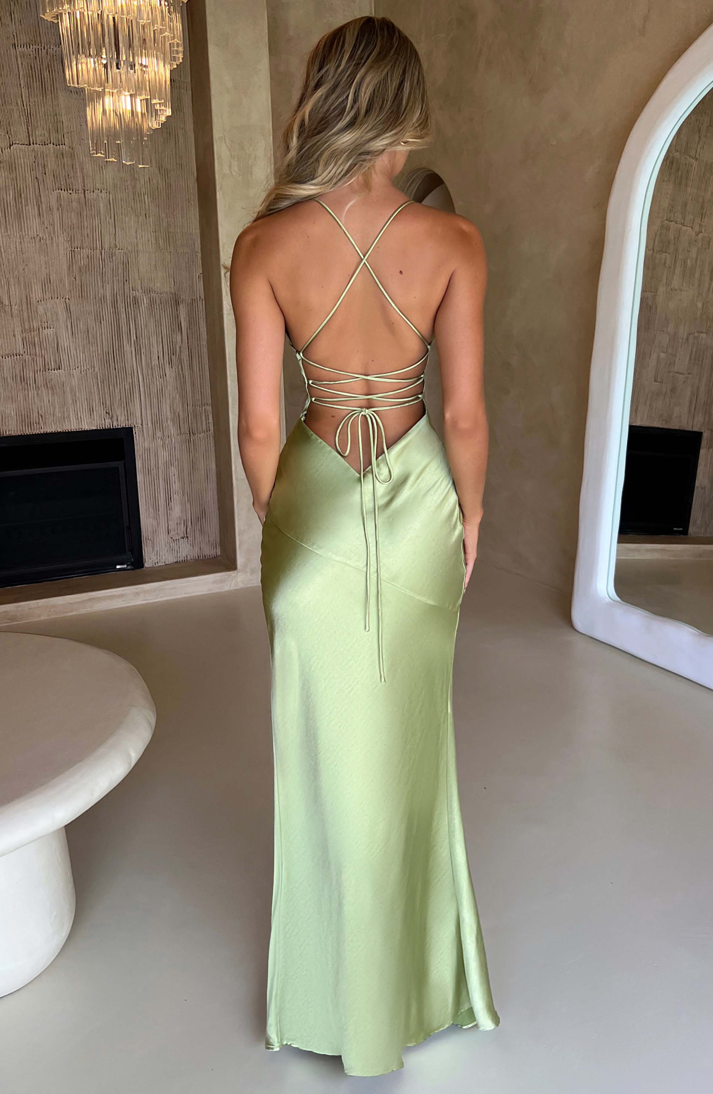 Verdelisse – Satin split – Spaghetti strap gown-15151055012224-Santi Vento Atelier