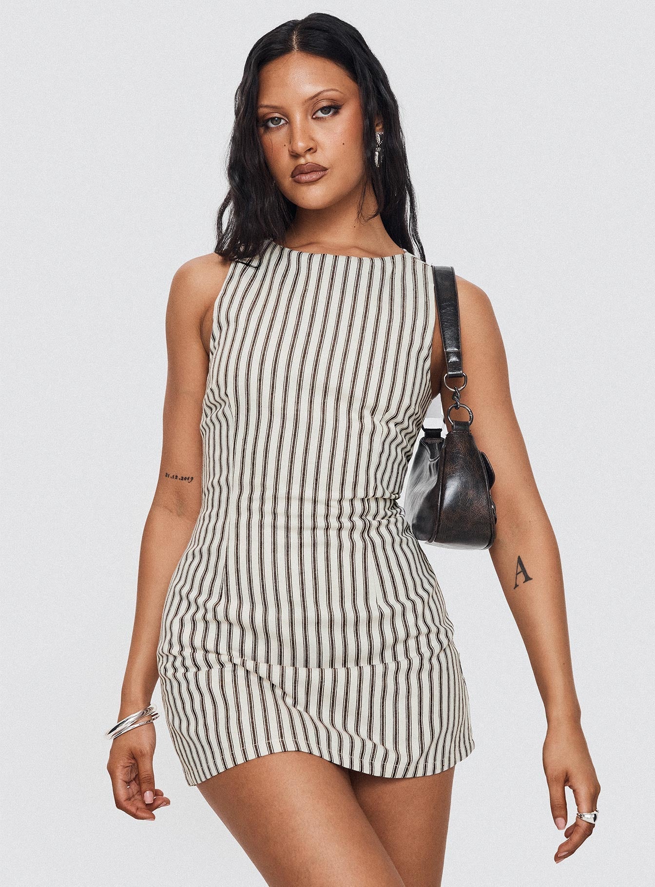 Viena – Pinstripe contour – Sleeveless mini dress-15162791297408-Santi Vento Atelier