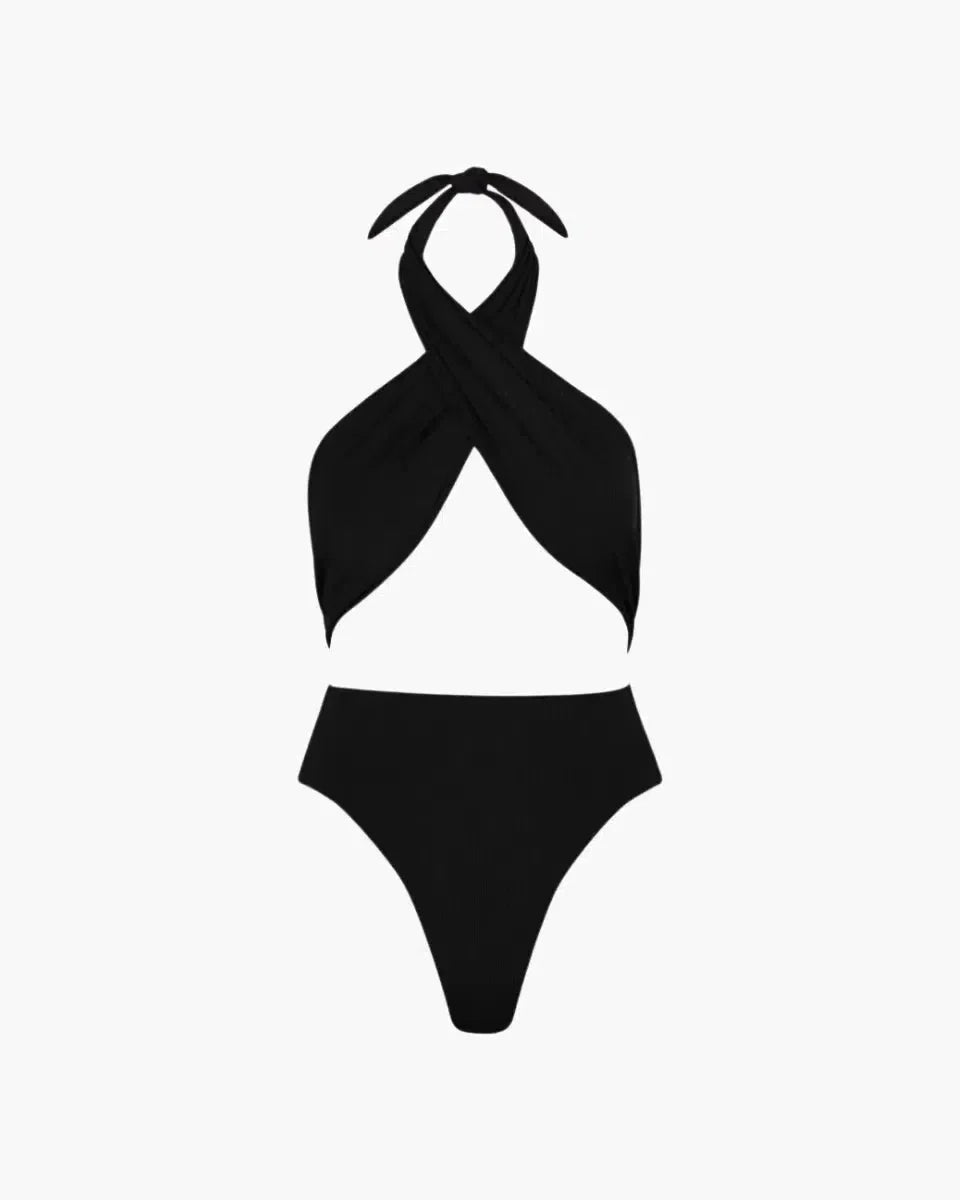 Xylia – Cross-over front – Black one-piece bodysuit-15138007646592-Santi Vento Atelier
