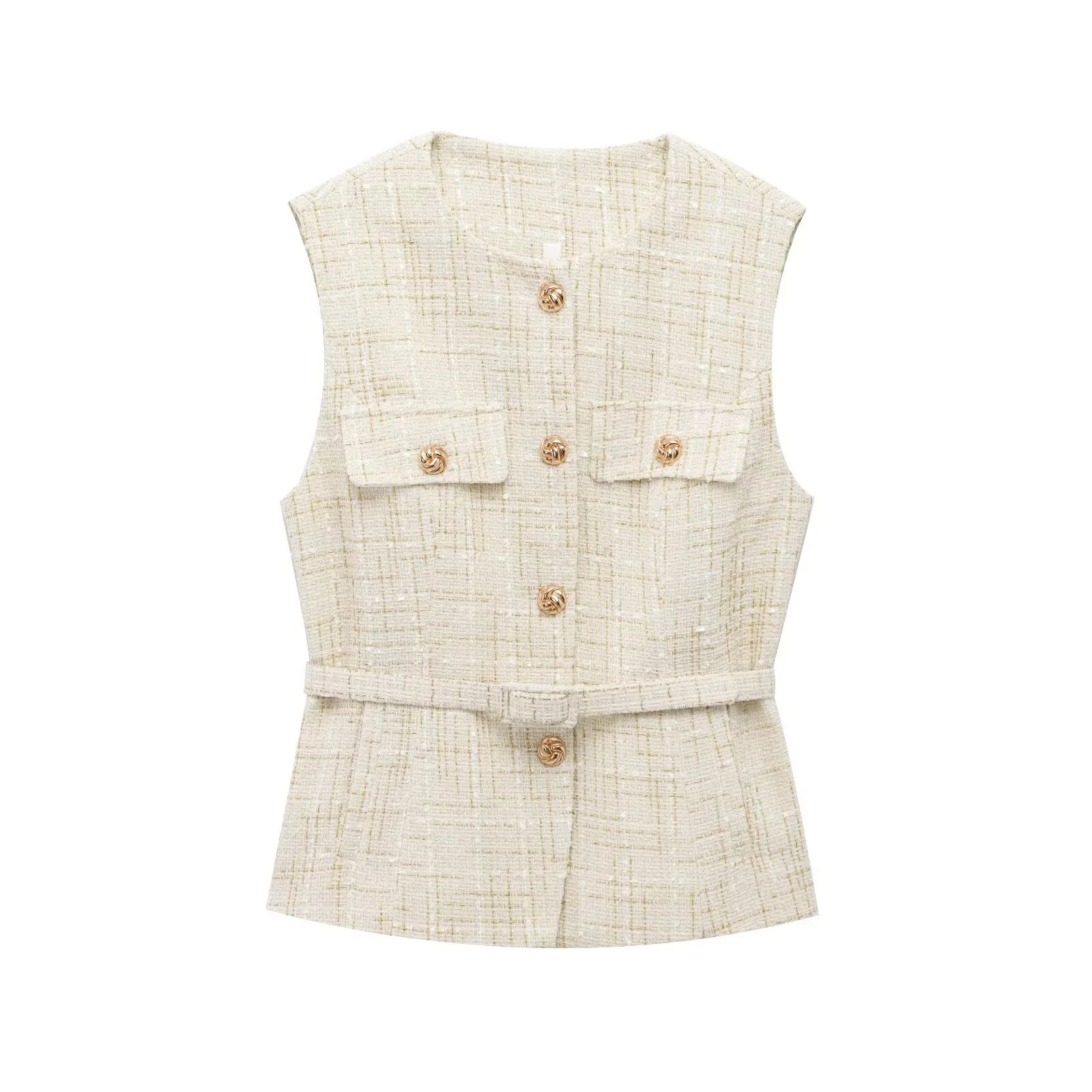 Zaira – Textured button detail – Tweed vest top-15139940172160-Santi Vento Atelier