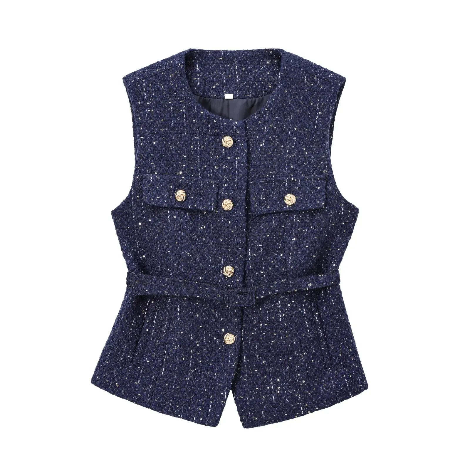 Zaira – Textured button detail – Tweed vest top-15139940172160-Santi Vento Atelier