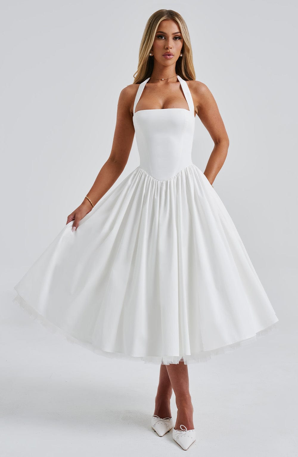 Monétine – Lace-up corset detail – Midi dress-15139772727680-Santi Vento Atelier