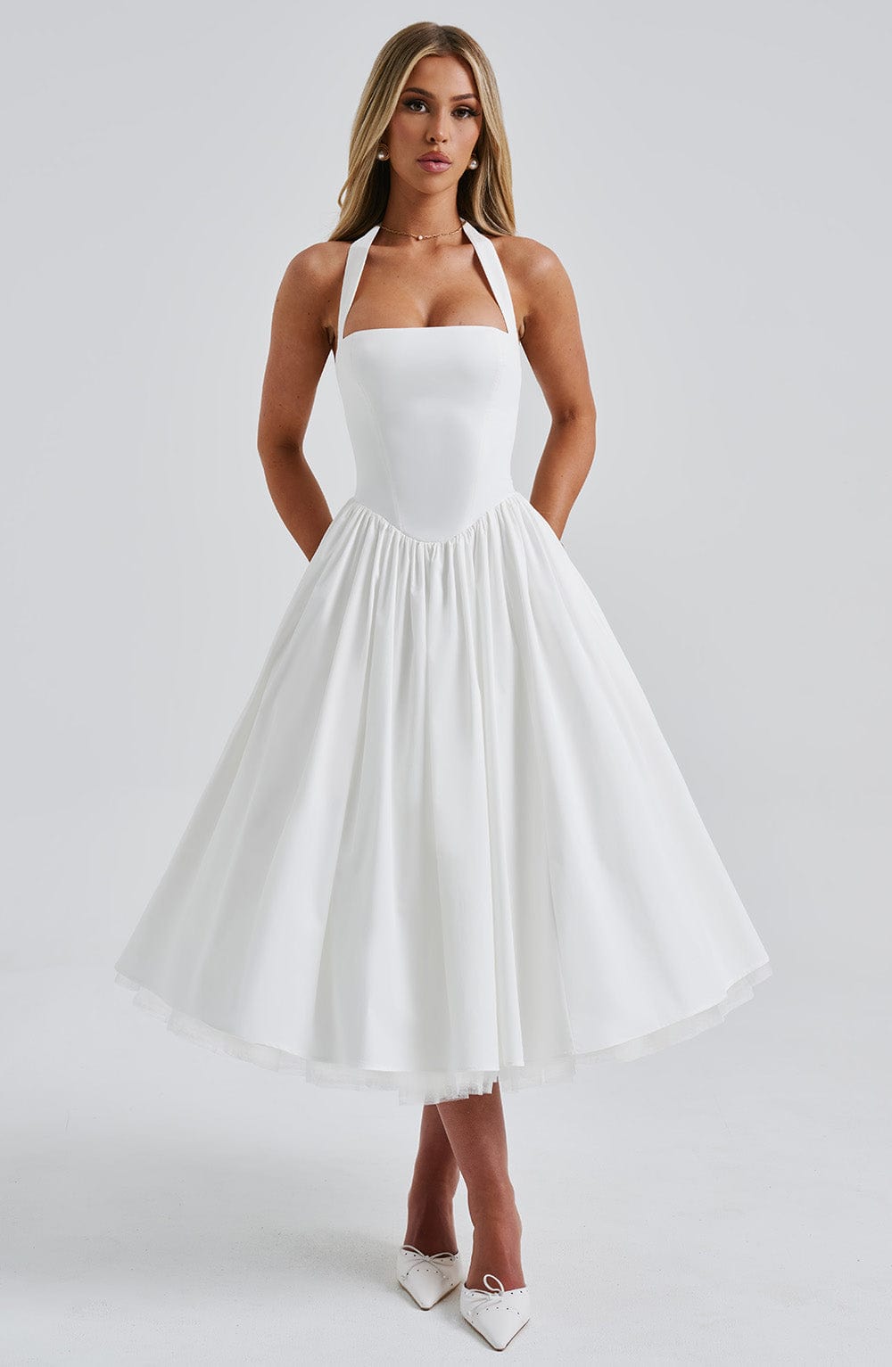 Monétine – Lace-up corset detail – Midi dress-15139772727680-Santi Vento Atelier