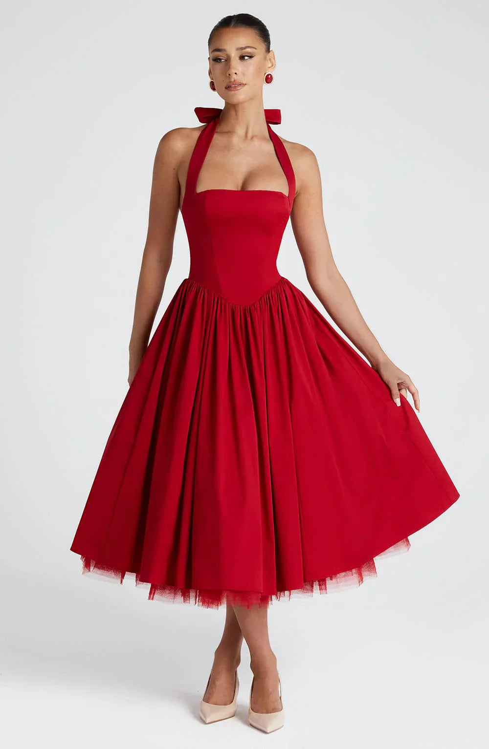 Monétine – Lace-up corset detail – Midi dress-15139772727680-Santi Vento Atelier