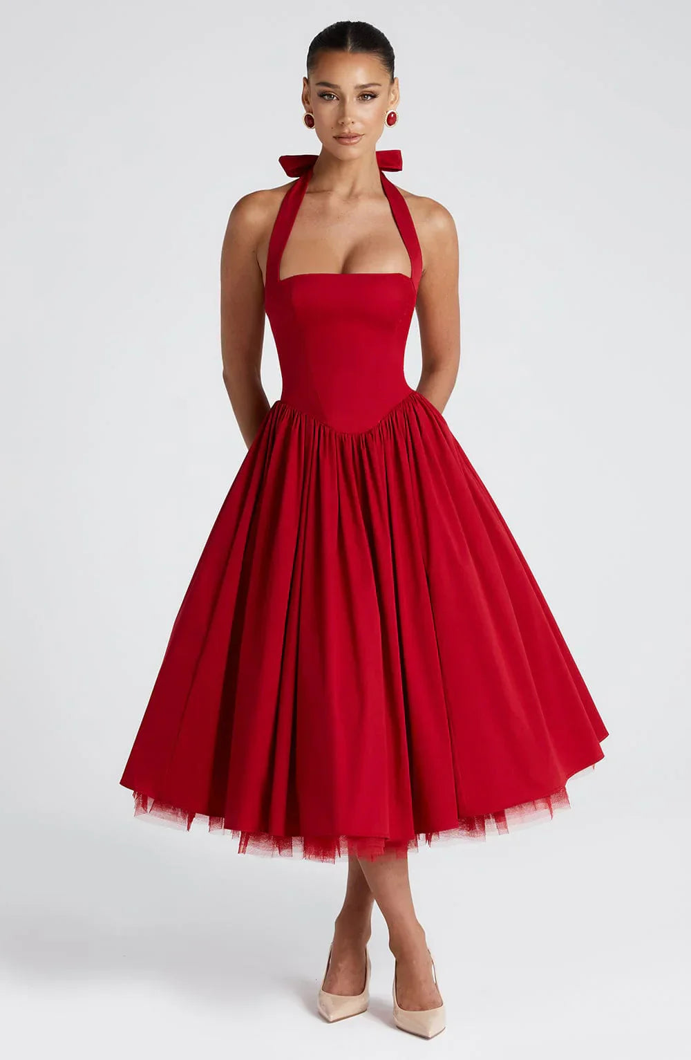 Monétine – Lace-up corset detail – Midi dress-15139772727680-Santi Vento Atelier