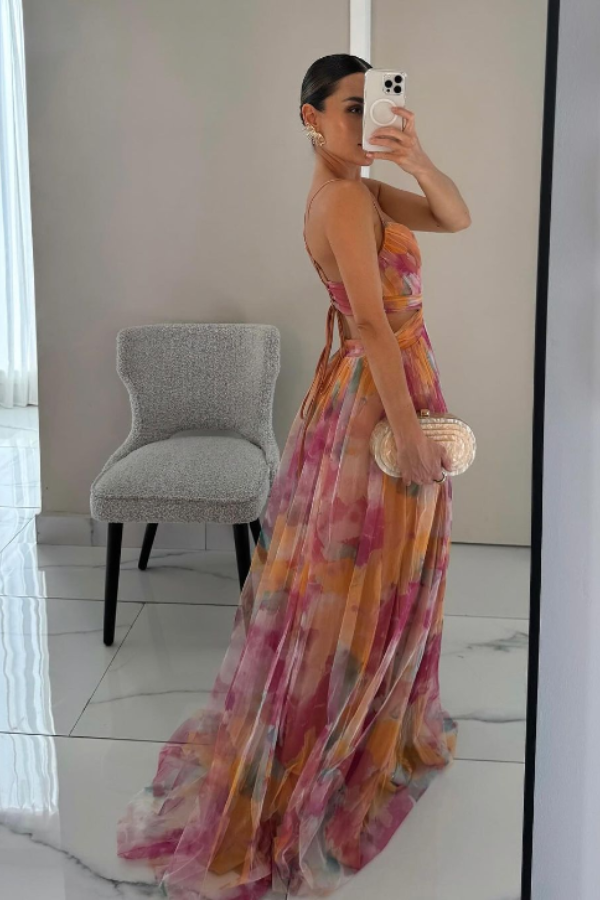 Eirith – Lace-up floral detail – Maxi dress-15139767943552-Santi Vento Atelier